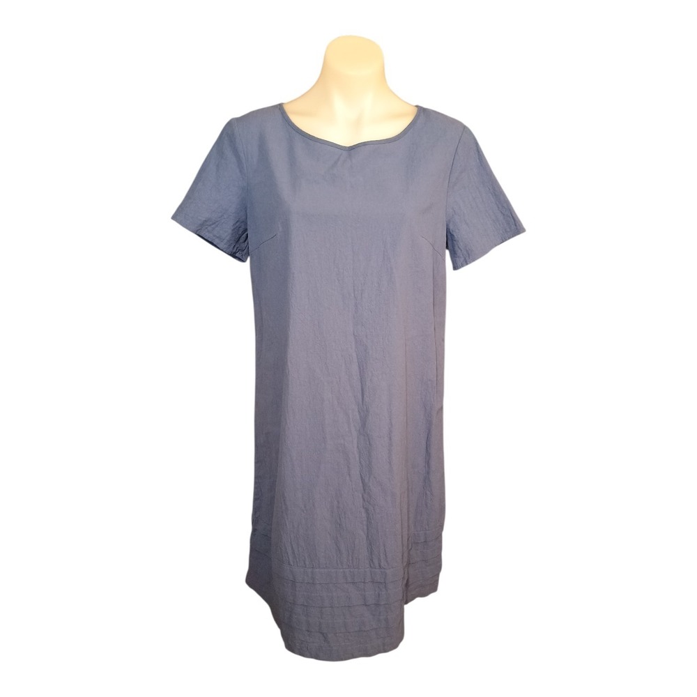 Emery Rose Women's L Cotton Wide Pin Tuck Hem Lagenlook Shift Dress Beach Summer - Picture 3 of 7